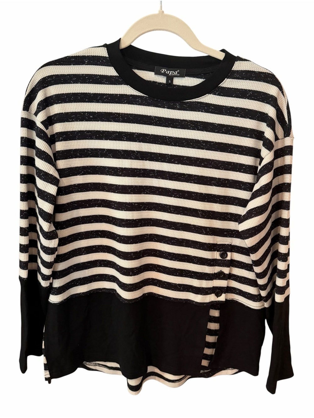 Papa Vancouver Black White Striped Layered Sweater Top Small NWT Sample